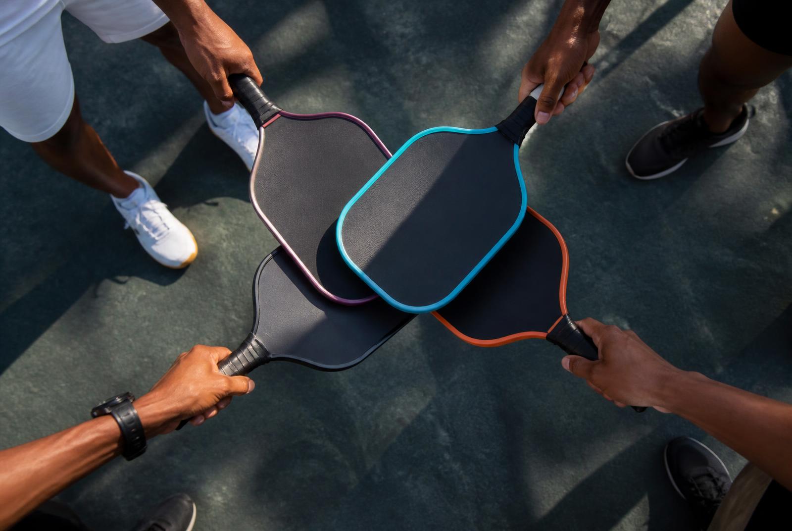 Paddles stacked in a huddle